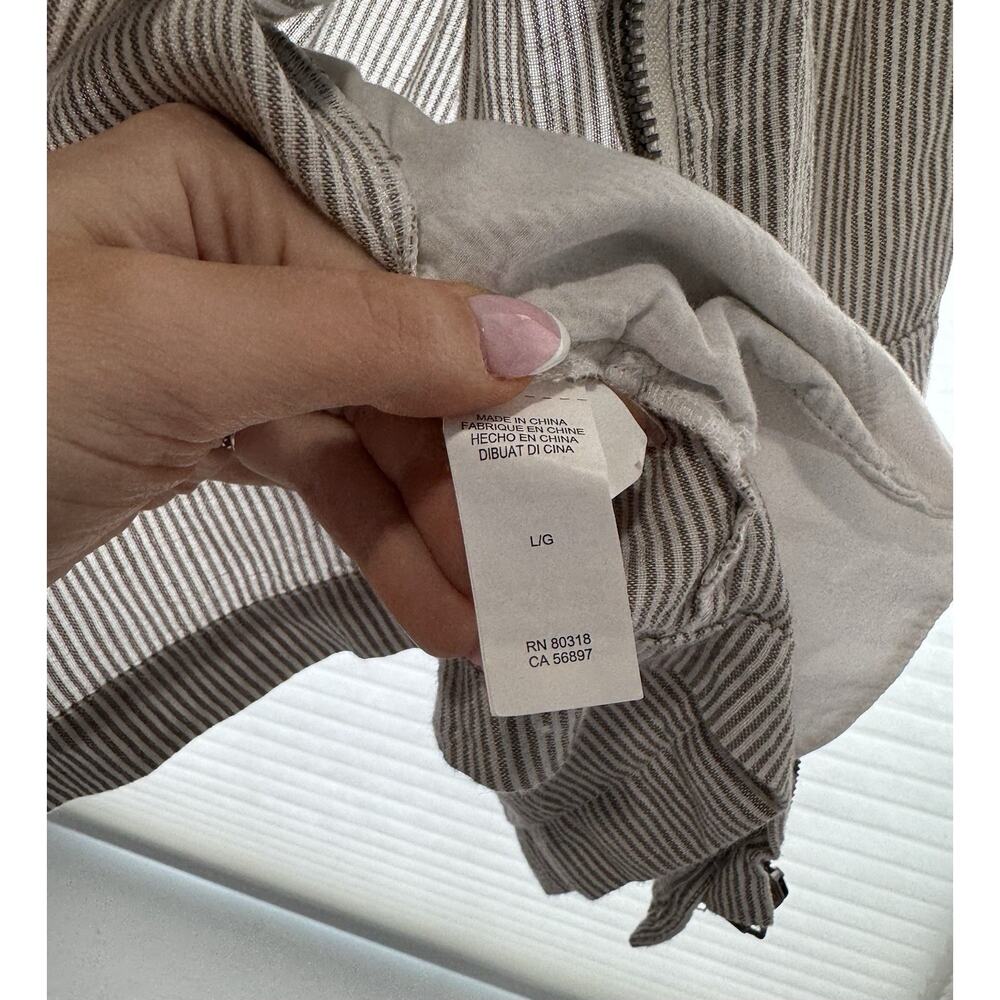 Lucky Brand Women’s Large Blue Striped Utility Jacket 100% Linen Preppy Gorpcore - Picture 9 of 10